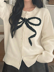 Contrasting Bow Cardigan
