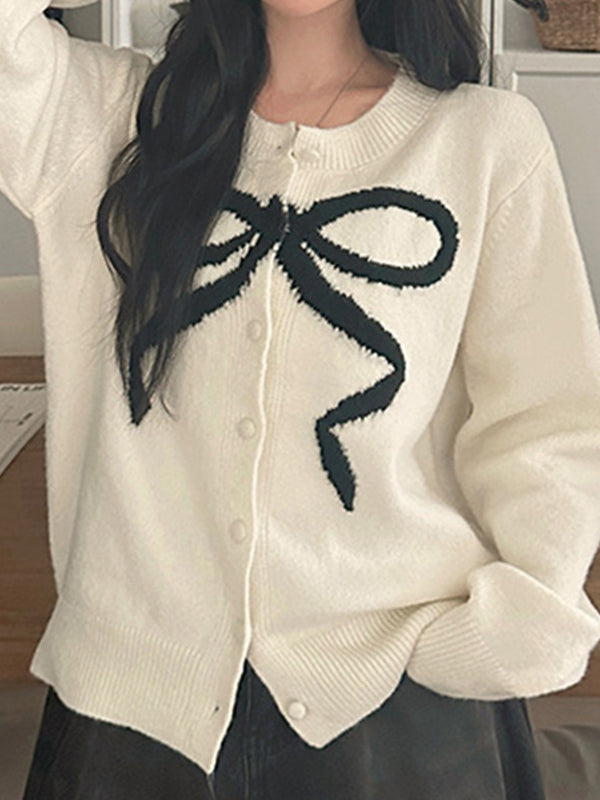 Contrasting Bow Cardigan