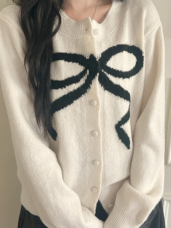 Contrasting Bow Cardigan