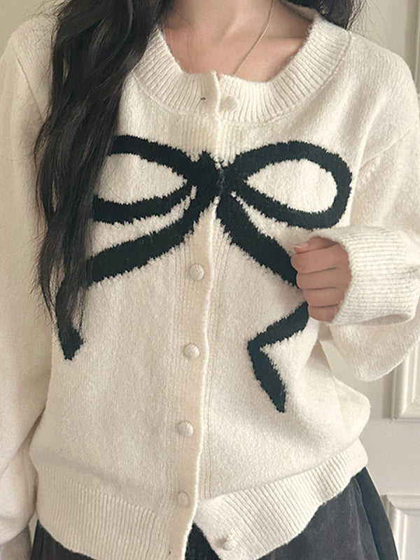 Contrasting Bow Cardigan