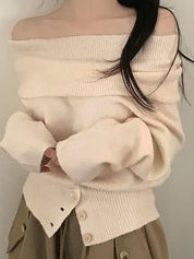 French Off-The-Shoulder Neckline Long Sleeve