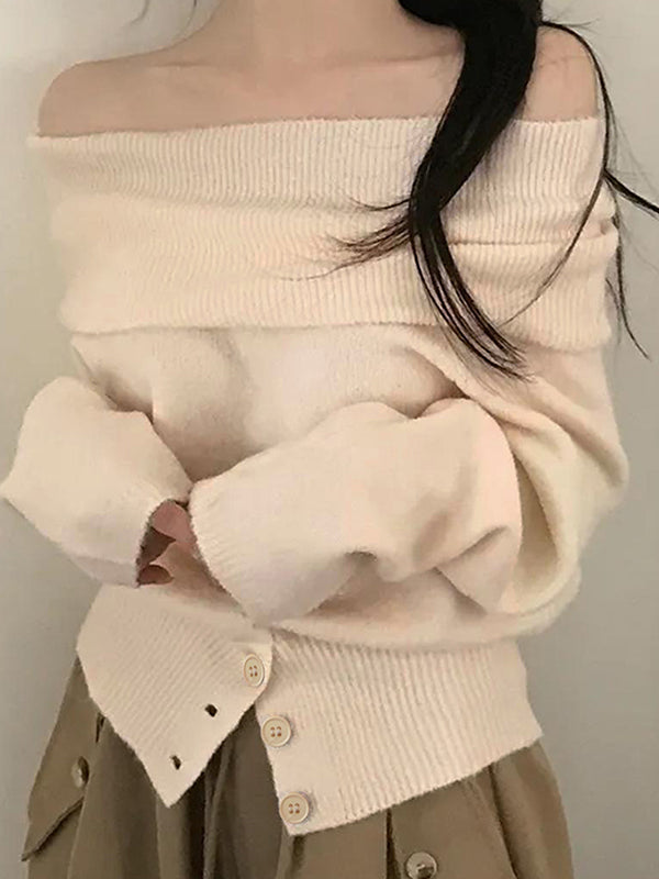 French Off-The-Shoulder Neckline Long Sleeve