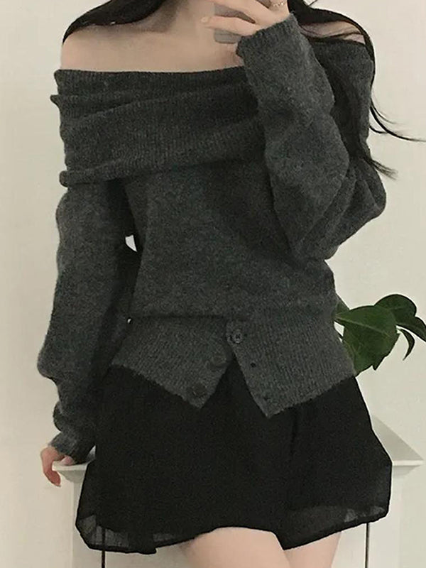 French Off-The-Shoulder Neckline Long Sleeve