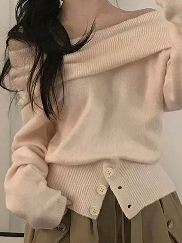 French Off-The-Shoulder Neckline Long Sleeve