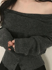 French Off-The-Shoulder Neckline Long Sleeve