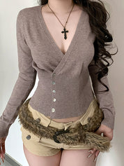 Slimming Cross V-Neck Long Sleeve