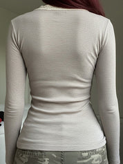 Lace V-Neck Button-Down Long Sleeve