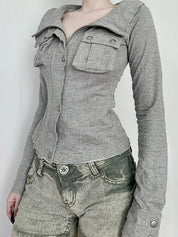 Workwear-Style Stand-Up Collar Jacket