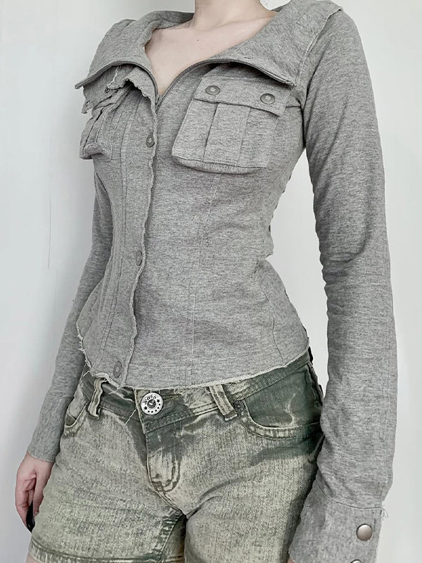 Workwear-Style Stand-Up Collar Jacket