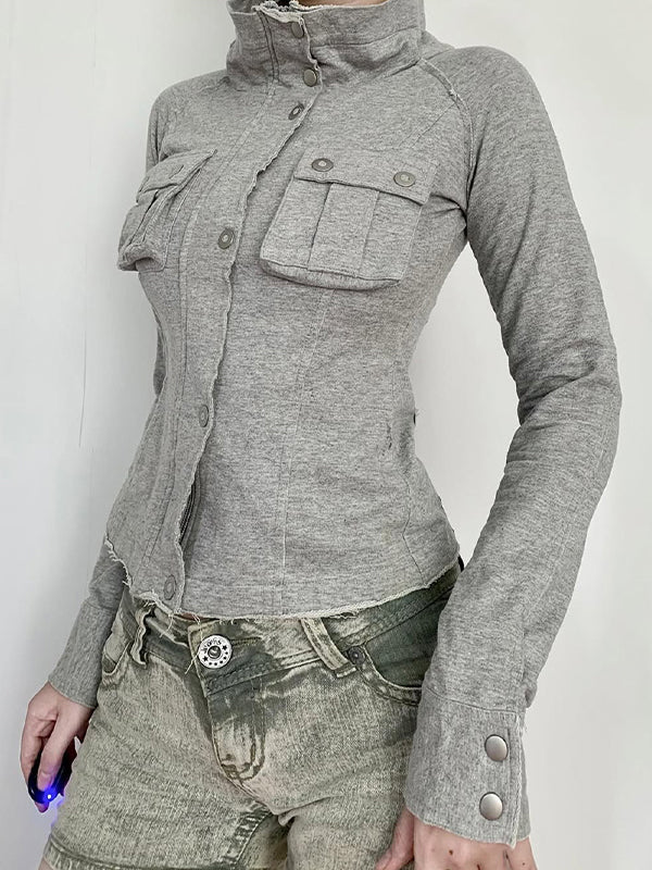 Workwear-Style Stand-Up Collar Jacket