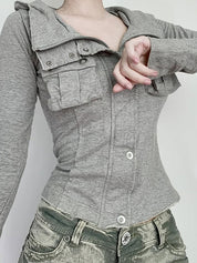 Workwear-Style Stand-Up Collar Jacket