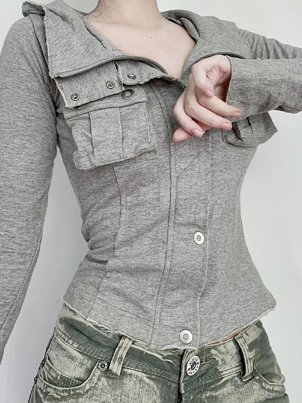 Workwear-Style Stand-Up Collar Jacket