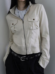 Solid-Colour Pocket Patchwork Jacket