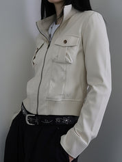 Solid-Colour Pocket Patchwork Jacket