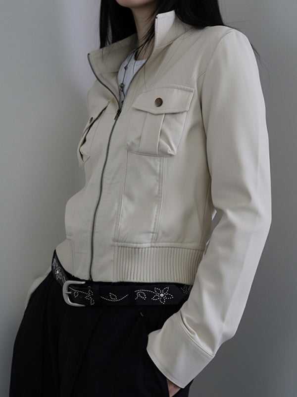 Solid-Colour Pocket Patchwork Jacket