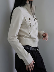 Solid-Colour Pocket Patchwork Jacket