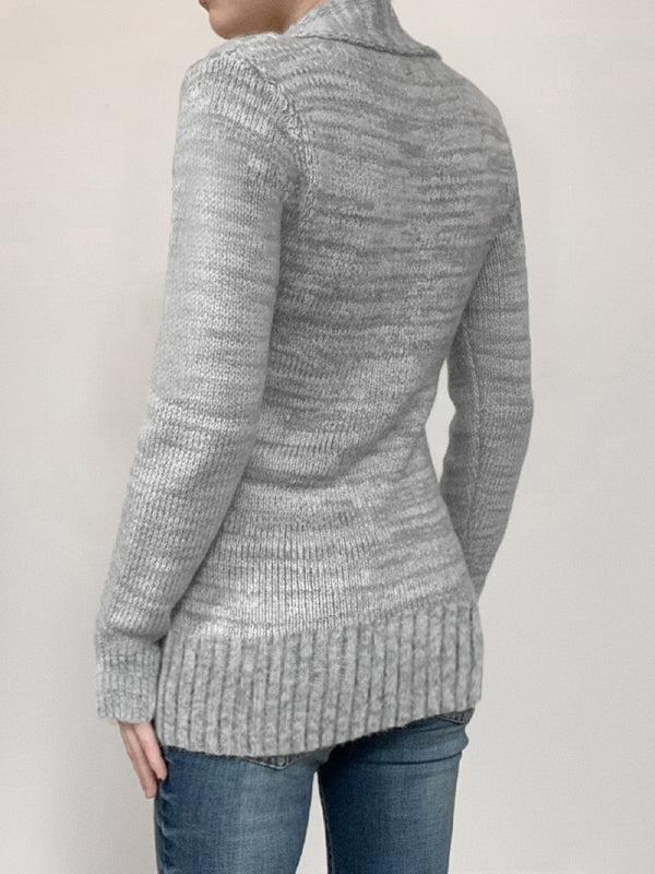 Retro Rolled V-Neck Long Sleeve