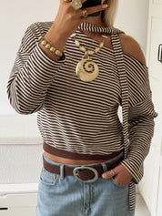 Sash Collar Off-Shoulder Scarf Neck Long Sleeve