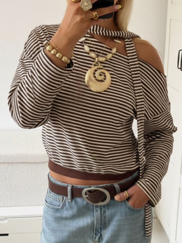 Sash Collar Off-Shoulder Scarf Neck Long Sleeve