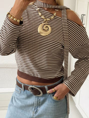 Sash Collar Off-Shoulder Scarf Neck Long Sleeve