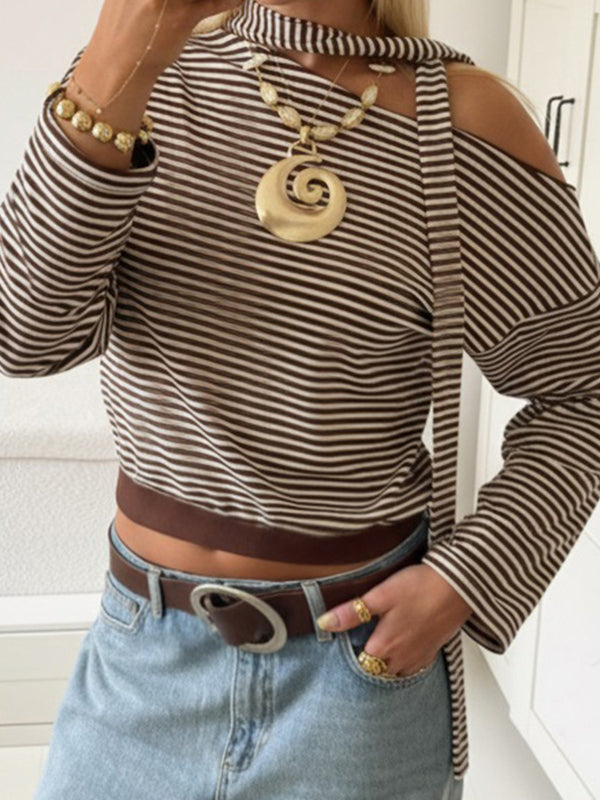 Sash Collar Off-Shoulder Scarf Neck Long Sleeve