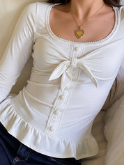 Bow-Tie Square Neckline Long Sleeve