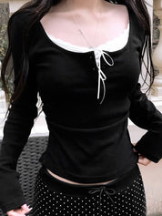 Lace Trim Applique Long Sleeve