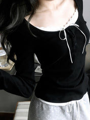 Lace Trim Applique Long Sleeve