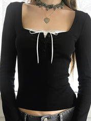 Lace Trim Applique Long Sleeve