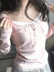 Lace Trim Applique Long Sleeve