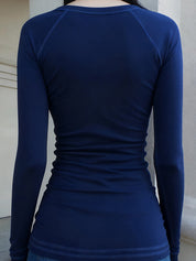 Solid-Color Basic V-Neck Long Sleeve