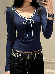 Bow-Tie Color-Blocking Long Sleeve