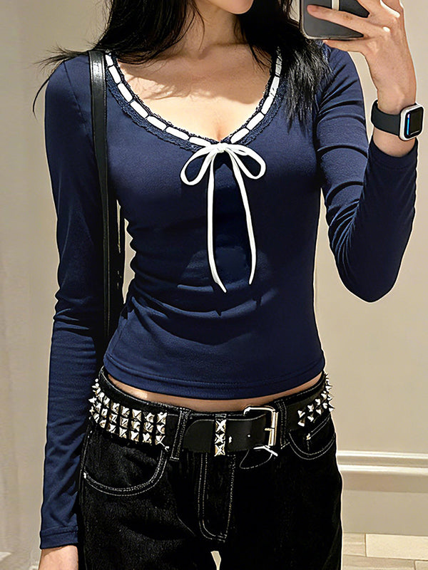 Bow-Tie Color-Blocking Long Sleeve