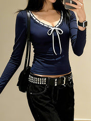 Bow-Tie Color-Blocking Long Sleeve