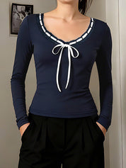 Bow-Tie Color-Blocking Long Sleeve