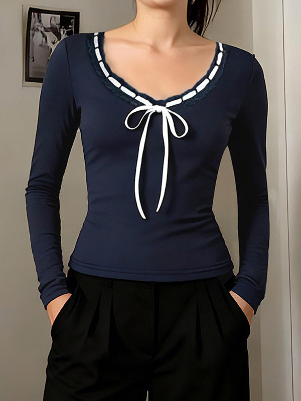 Bow-Tie Color-Blocking Long Sleeve