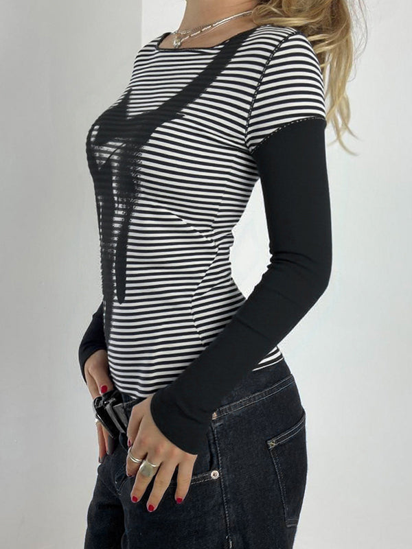 Cat Print Stripes Long Sleeve