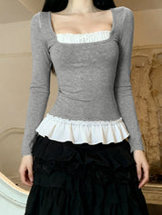 Faux Two-Piece Lace Long Sleeve