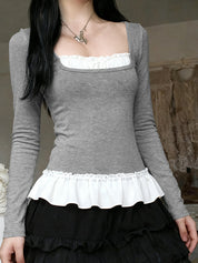 Faux Two-Piece Lace Long Sleeve