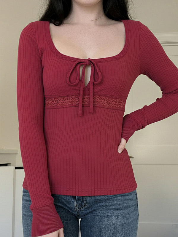 Hot Girl Red Square Neck Long Sleeve