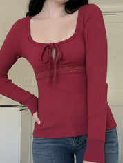 Hot Girl Red Square Neck Long Sleeve