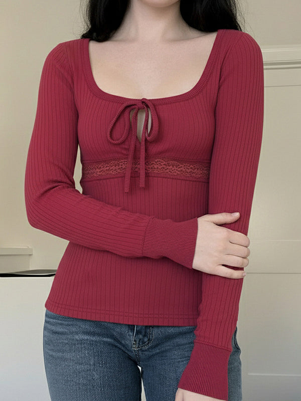 Hot Girl Red Square Neck Long Sleeve