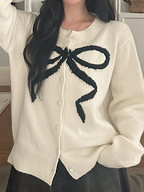 Bow In Contrasting Colors Cardigan