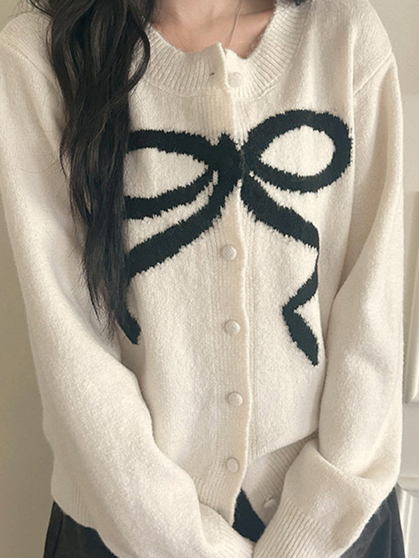 Bow In Contrasting Colors Cardigan