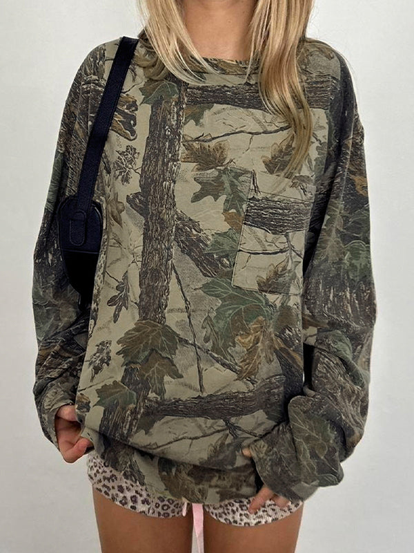 Camouflage Leaf Print Sweatshirt