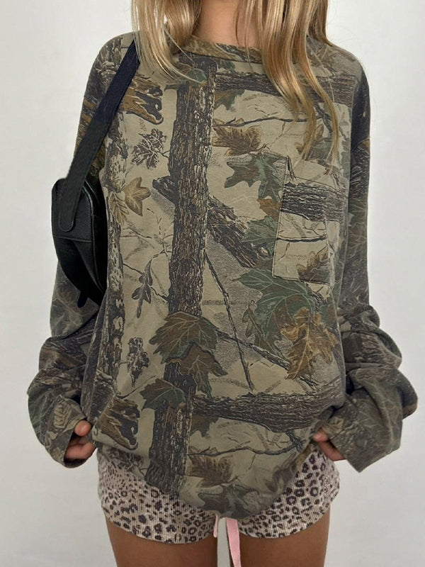 Camouflage Leaf Print Sweatshirt