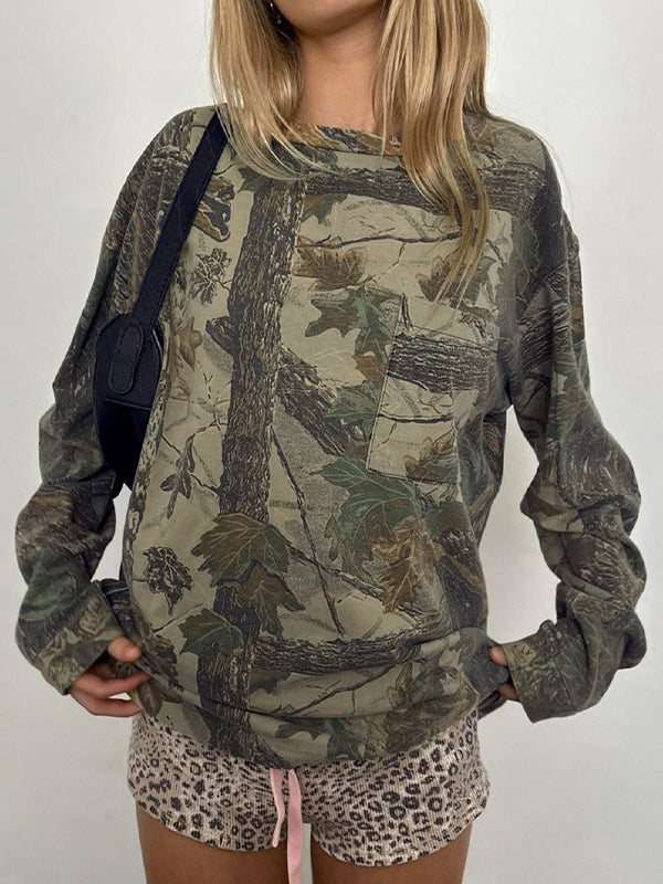 Camouflage Leaf Print Sweatshirt