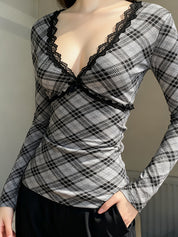 Retro Plaid Color Blocking Long Sleeve