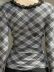 Retro Plaid Color Blocking Long Sleeve