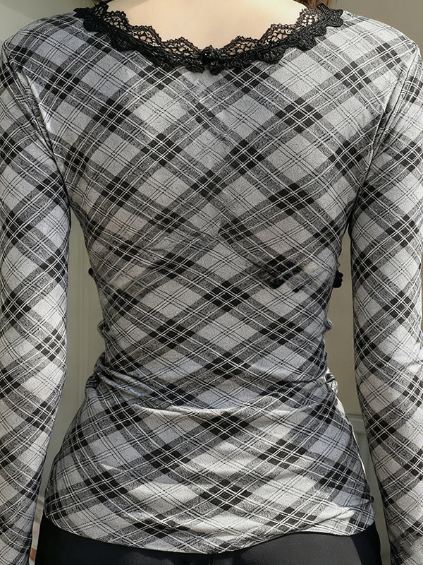 Retro Plaid Color Blocking Long Sleeve